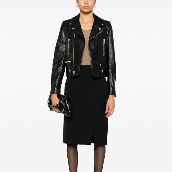 Saint Laurent Women's Black Leather Biker Jacket - Picture 2 of 8